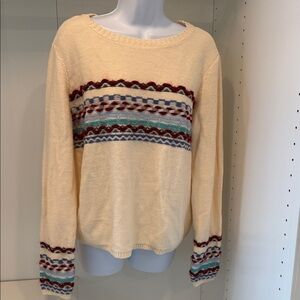 Women's Cream Multicolor Patterned Sweater